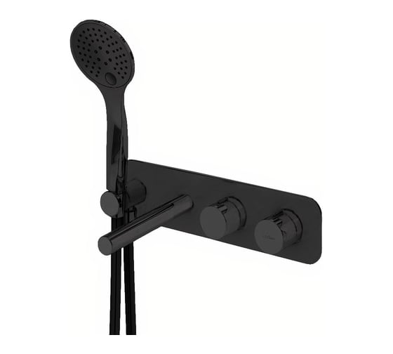 Изображение товара Встраиваемый термостатический смеситель для ванны и душа CEZARES однорычажный, в комплекте с ручным душем, исполнение черный матовый CZR-B-VDM1-T-NOP