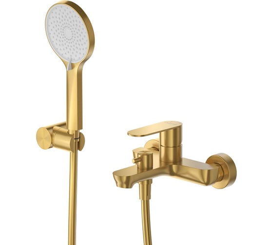 Изображение товара Смеситель для ванны и душа CEZARES однорычажный в комплекте с ручным душем, шлангом и держателем, брашированное золото STYLUS-VD-BORO