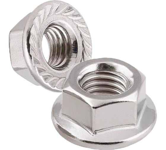 Изображение товара Гайка Metiz-A2 нержавеющая с фланцем, М8, DIN 6923, А2, с зазубринами, шестигранная 10 шт. 692328 10