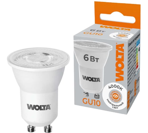 Изображение товара Светодиодная лампа Wolta, диаметром 35 мм под корпус светильника MR11, мощностью 6Вт, цветовая температура 4000K дневной белый, с цоколем GU10 WSTD-JCDR-MR11-6W4KGU10-L
