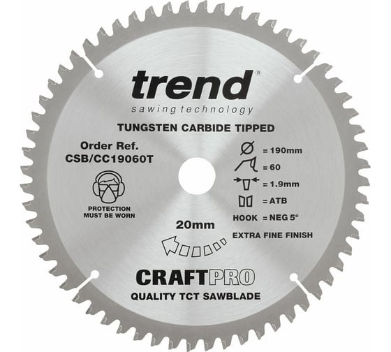 Изображение товара Пильный диск 190 мм 60 зубьев TREND CSB/CC19060T