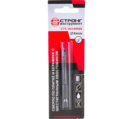 Изображение товара Сверло по стеклу квадро победитовое (1 шт; 6 мм) Strong СTC-04340006