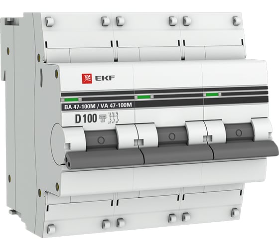 Изображение товара Автоматический выключатель EKF PROxima 3P 100А D 10kA ВА 47-100M с электромагнитным расцепителем mcb47100m-3-100D-pro