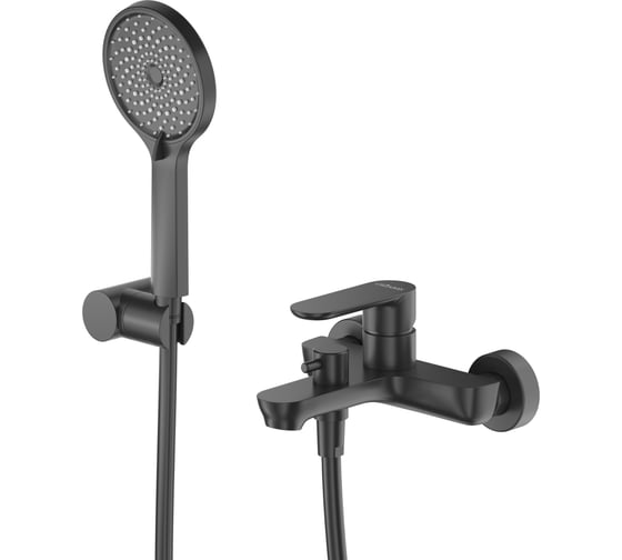 Изображение товара Смеситель для ванны и душа CEZARES однорычажный в комплекте с ручным душем, шлангом и держателем, чёрный матовый STYLUS-VD-NOP