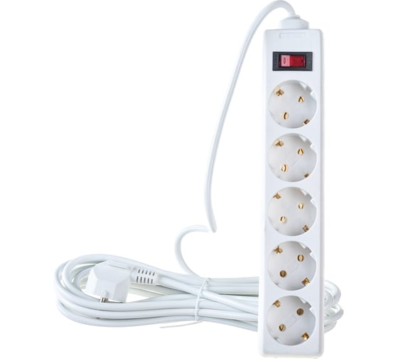 Изображение товара Сетевой фильтр ExeGate SP-5-5W 5евро с заземлением, 5м, выключатель с подсветкой, белый 221190