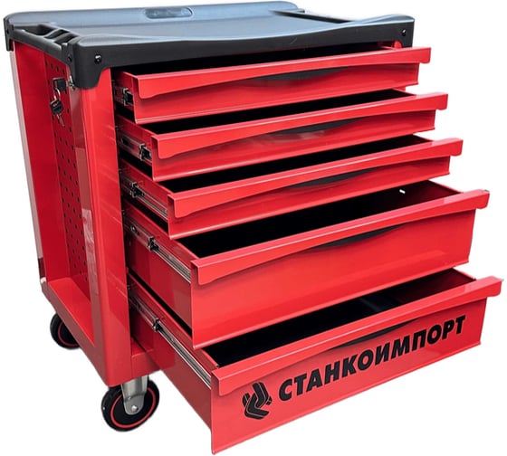 Изображение товара Тележка инструментальная Станкоимпорт красная, на колесах, 5 ящиков BTD251