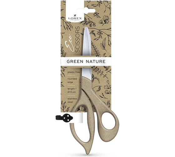 Изображение товара Ножницы LOREX ECO GREEN NATURE офисные 215 мм эргономичные ручки пластик LXSCEC215-GN