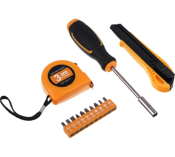 Изображение товара Набор из 13ти предметов РОКОТ отвертка под биты, 10 бит, нож сегментный 18мм, рулетка 3м 736-259