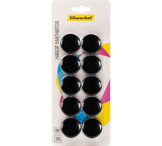 Изображение товара Магнит для досок Silwerhof Classic  пластик черный d30мм круглый (упаковка:10 шт) 1734748