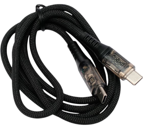 Изображение товара Кабель Cablexpert USB2.0, Type-C/Type-C, 5A, 66Вт, PD/QC3.0, дисплей, оплетка, медь, 1м, черный, CCP-USB2-CMCM-SCR-1M