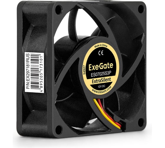Изображение товара Вентилятор ExeGate ExtraSilent ES07025S3P 12В DC, 70x70x25 мм, Sleeve bearing подшипник скольжения, 3pin, 2300RPM, 25dBA 297181