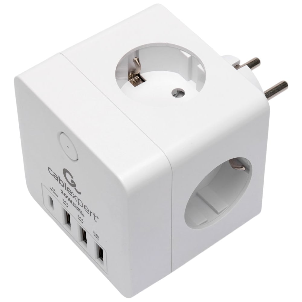 Изображение товара Сетевой фильтр Cablexpert Cube 4 розетки с USB Type-C и защитой