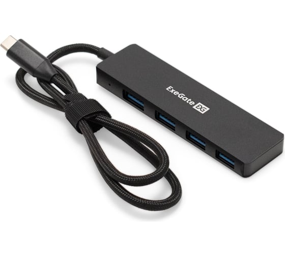 Изображение товара USB-Хаб концентратор ExeGate 4-в-1 DUB-4C/3 кабель-адаптер USB Type C - 4xUSB3.0, Plug Play, черный 297631