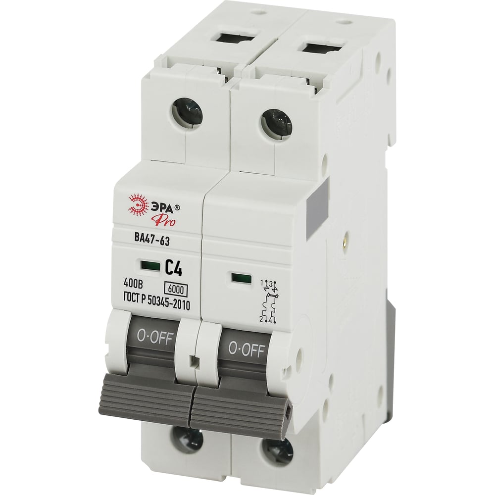 Изображение товара Автоматический выключатель ЭРА PRO VA632P04C6 ВА4763, 2P, 4А, кривая C, 6кА Б0063149