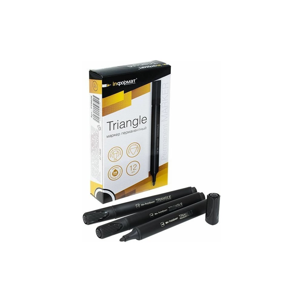 Изображение товара Перманентный маркер INFORMAT TRIANGLE 4 мм черный набор 12 шт