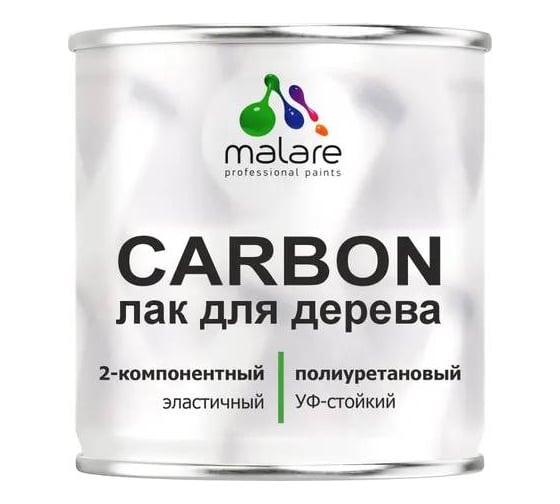 Изображение товара Полиуретановый лак MALARE 2к CARBON для защиты дерева, адгезионный влагостойкий высокопрочный износостойкий, УФ-стойкий глянцевый, 0.7 кг + 70 гр отвердитель 4660504743993