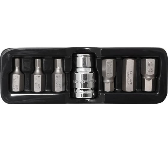 Изображение товара Набор бит HEX с битодержателем Rockforce 7 предметов 1/2(L:30мм;4, 5, 6, 8,10,12мм), в ложементе RF-4075(27216)