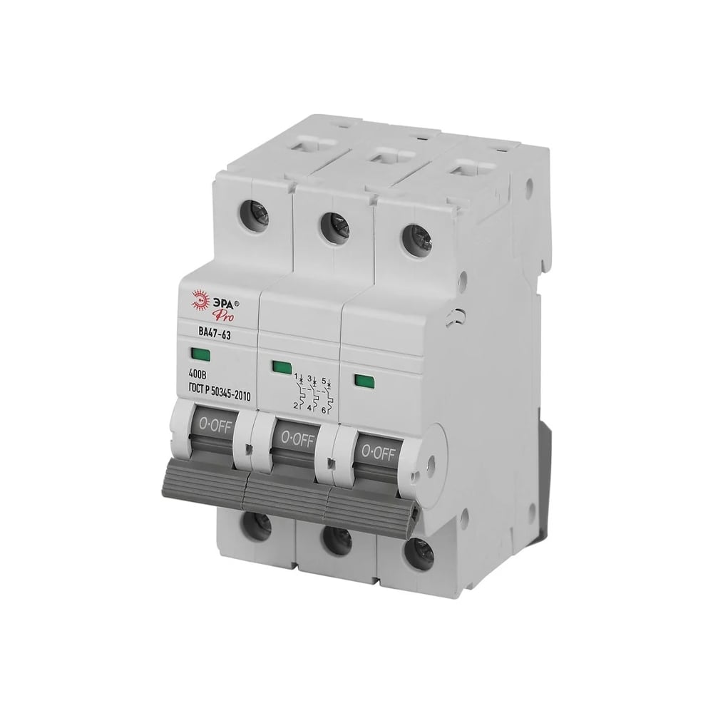 Изображение товара Автоматический выключатель ЭРА PRO VA633P32D6 3P 32А с кривой D и отключающей способностью 6 кА