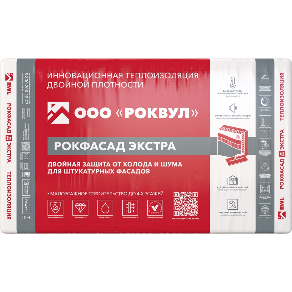 Теплоизоляционные плиты RWL РОКФАСАД Д ЭКСТРА 1000x600x150 мм ГП-338409