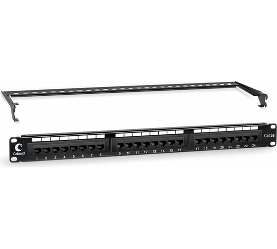 Изображение товара Патч-панель Cabeus 1U, 24 порта, RJ-45, категория 6a, PL-24-Cat.6a-Dual