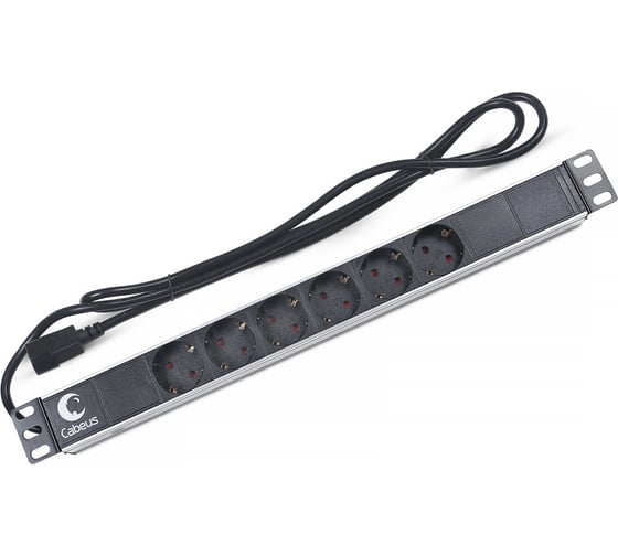Изображение товара Блок евророзеток Cabeus горизонтальный, 6 розеток, 10 A, шнур 2 м, вилка IEC 320 C14 PDU-6P-2IEC