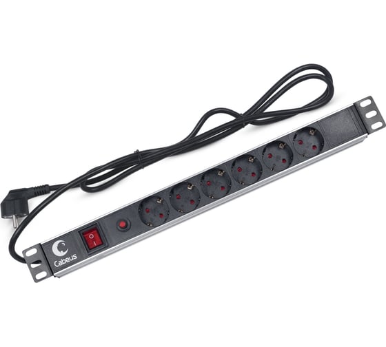 Изображение товара Блок евророзеток Cabeus горизонтальный, 6 розеток, фильтр, 16 A PDU-6P-F-2EU