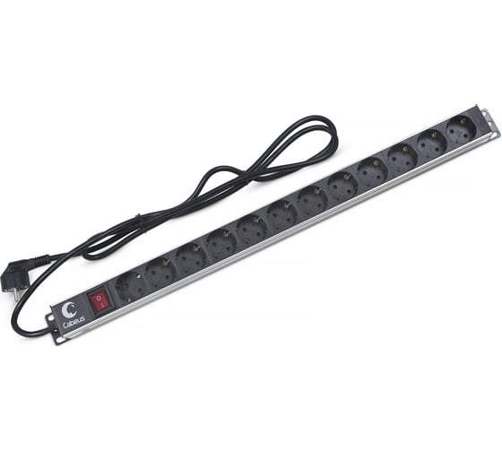 Изображение товара Блок евророзеток Cabeus для шкафов, 12 розеток, 16 A, выключатель, шнур 2м PDU-12P-2EU