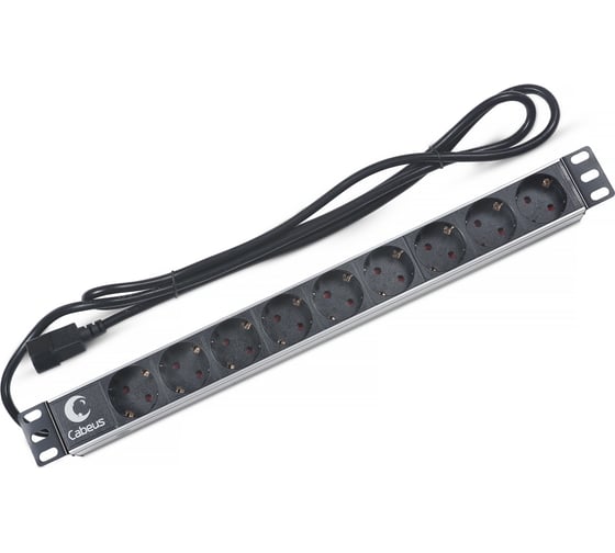 Изображение товара Блок евророзеток Cabeus горизонтальный, 9 розеток, 10 A, шнур 2 м, вилка IEC 320 C14 PDU-9P-2IEC