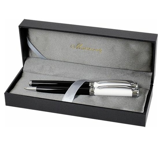 Изображение товара Набор Manzoni ALESSANDRIA шариковая + перьевая ручка, цвет корпуса черный, футляр кожзам, 2 предмета ALS5013-BF