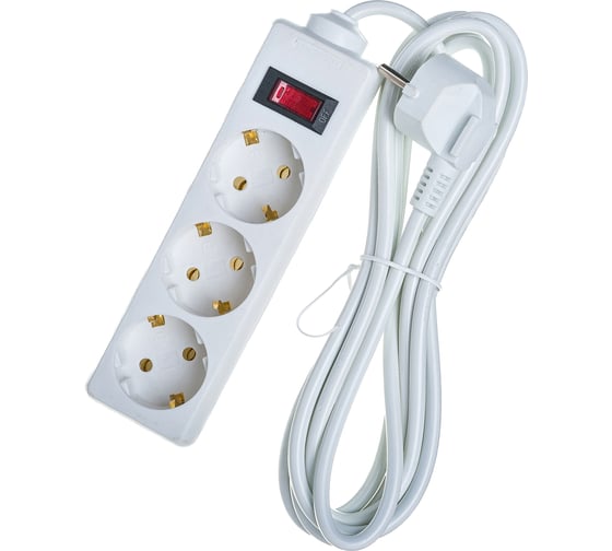 Изображение товара Удлинитель ExeGate EC-3-3W 3 евро с заземлением, 3м, выключатель с подсветкой, белый 279354