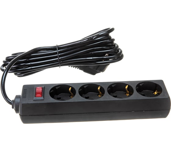 Изображение товара Удлинитель ExeGate EC-4-5B 4 евро с заземлением, 5м, выключатель с подсветкой, черный 279398