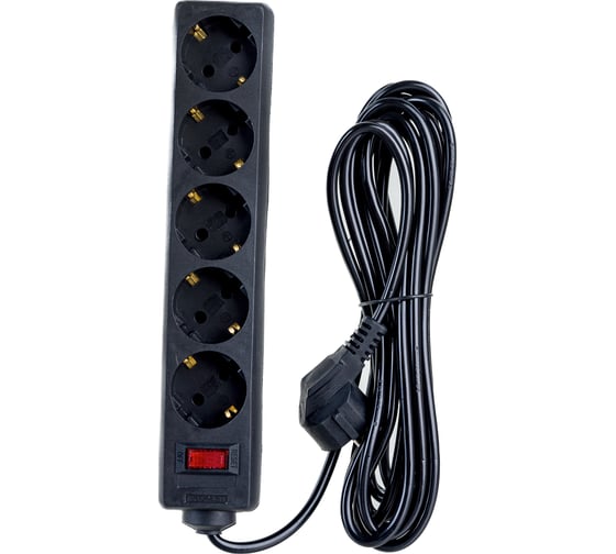 Изображение товара Сетевой фильтр ExeGate SP-5-5B 5 евро с заземлением, 5м, выключатель с подсветкой, черный 221188