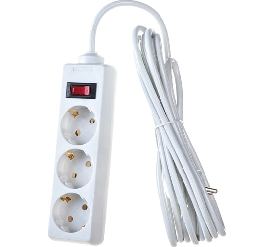 Изображение товара Удлинитель ExeGate EC-3-5W 3 евро с заземлением, 5м, выключатель с подсветкой, белый 279353