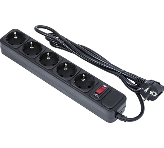 Изображение товара Сетевой фильтр ExeGate SP-5-1.8B 5 евро с заземлением, 1.8м, выключатель с подсветкой, черный 221175