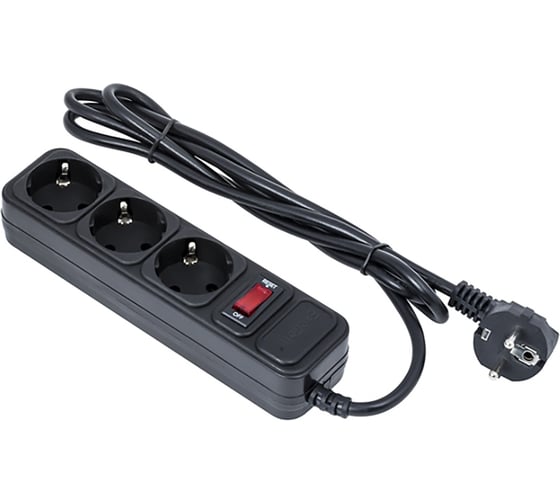 Изображение товара ExeGate Сетевой фильтр SP-3-1.8B 3 евро с заземлением, 1.8м, выключатель с подсветкой, черный 221176