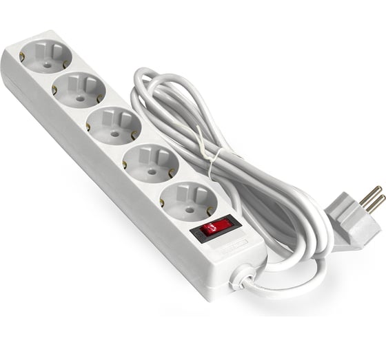 Изображение товара Удлинитель ExeGate EC-5-5W 5 евро с заземлением, 5м,  выключатель с подсветкой, белый 279359