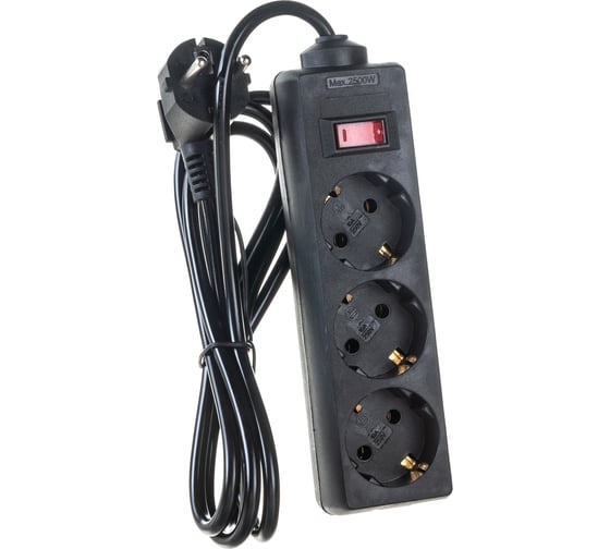 Изображение товара Удлинитель ExeGate EC-3-1.8B 3 евро с заземлением, 1.8м, выключатель с подсветкой, черный 279345