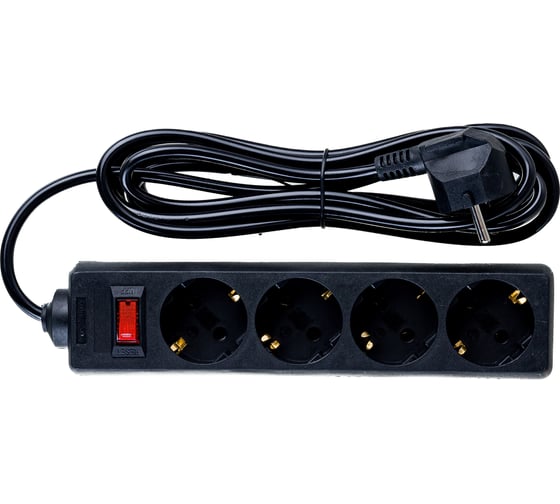 Изображение товара Удлинитель ExeGate EC-4-3B 4 евро с заземлением, 3м, выключатель с подсветкой, черный 279397