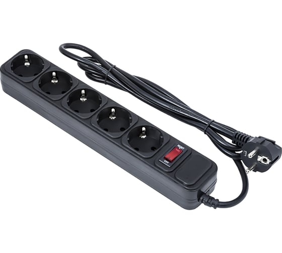 Изображение товара Сетевой фильтр ExeGate SP-5-1.5B 5евро с заземлением, 1.5м, выключатель с подсветкой, черный 266859