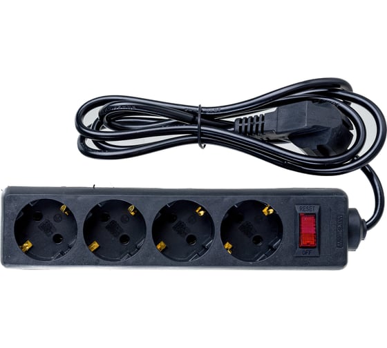 Изображение товара Удлинитель ExeGate EC-4-1.8B 4 евро с заземлением, 1.8м, выключатель с подсветкой, черный 279396