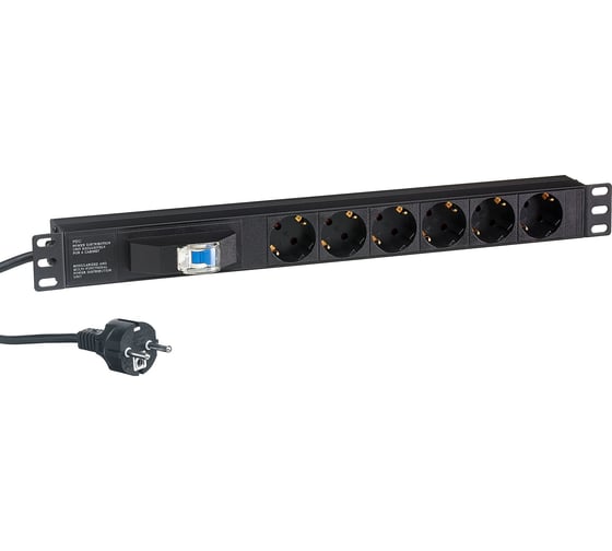 Изображение товара Блок розеток ExeGate ServerPro PDU-19H610 Al-6S-EU2.5CU-1P, 19, 1U, алюминий, 6Sch, евро, 2.5м, защита перегрузки 280835