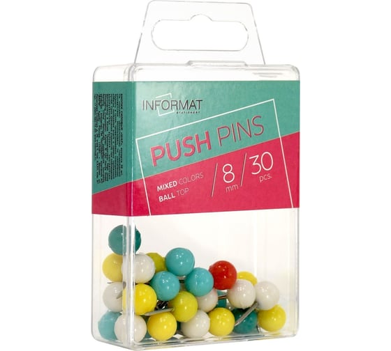 Изображение товара Силовые кнопки INFORMAT 30 шт с круглой головкой, комбинированные ассорти пластиковая упаковка KKGC-30P