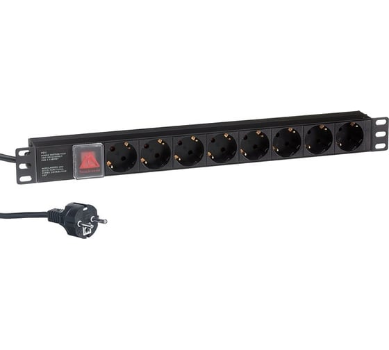 Изображение товара Блок розеток ExeGate ServerPro PDU-19H802 Al-8S-EU1.8CU-SW, 19, 1U, алюминий, 8Schuko, евро, 1.8м 280841
