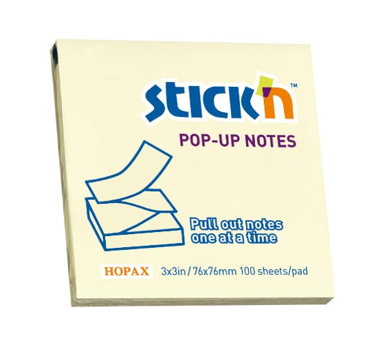 Изображение товара Блок самоклеящийся бумажный STICK`N 21395 76x76 мм, 100 лист, 70 г/м2, пастель, желтый, Z сложение 822722