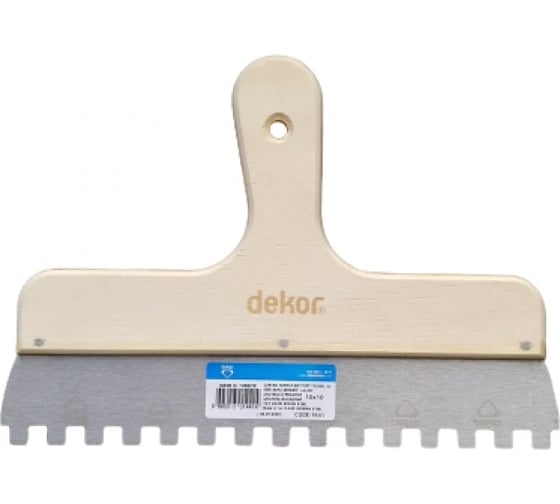 Изображение товара Зубчатый шпатель DEKOR HASSAN 30см деревянная изогнутая ручка зуб 10х10мм 1441