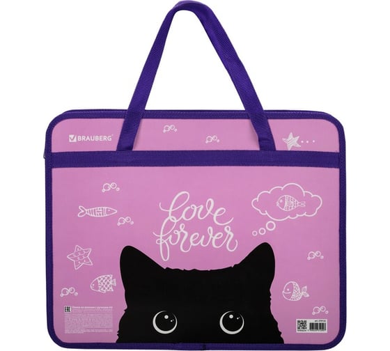 Изображение товара Папка с ручками BRAUBERG Black Cat А4, 1 отделение, пластик, молния сверху, 75 мм 270122