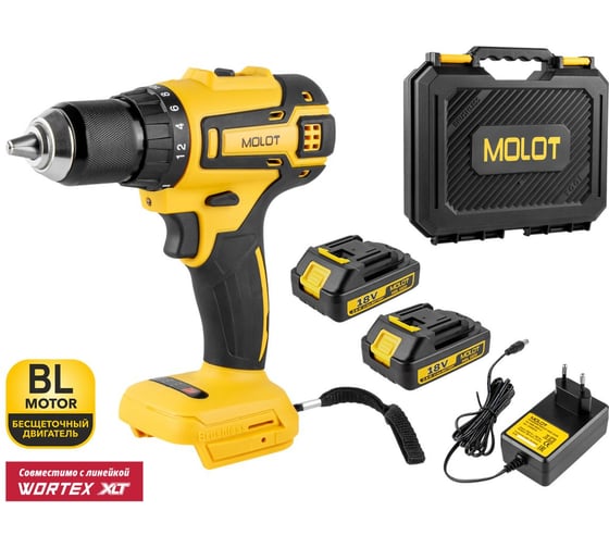 Изображение товара Аккумуляторная дрель-шуруповерт MOLOT MBD 1820 Li в чемодане 1335569