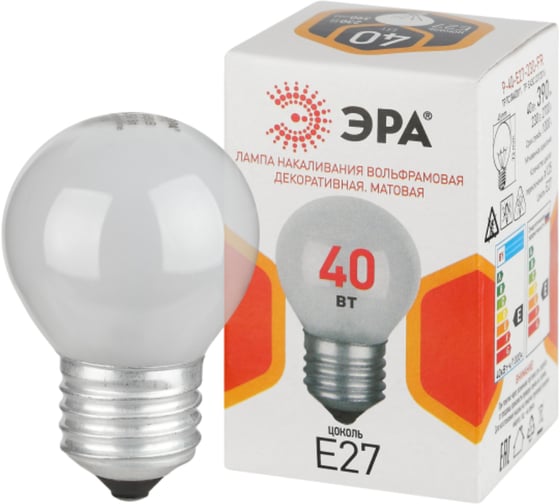Изображение товара Лампочка ЭРА P45 40Вт Е27 / E27 230В шар матовый (КНР) Б0066392