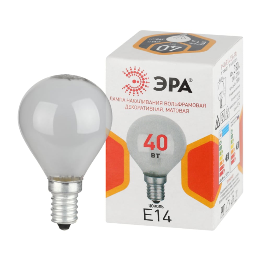 Изображение товара Лампочка ЭРА P45 40Вт E14 шар матовый 230В для общего освещения
