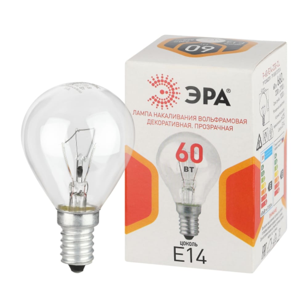 Изображение товара Лампочка ЭРА P45 60Вт E14 прозрачная для общего освещения 220V